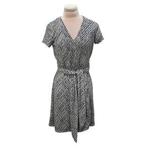 VINTAGE ESPRIT DE CORP. Navy White Wrap Dress SMALL Retro Feminine Flattering
